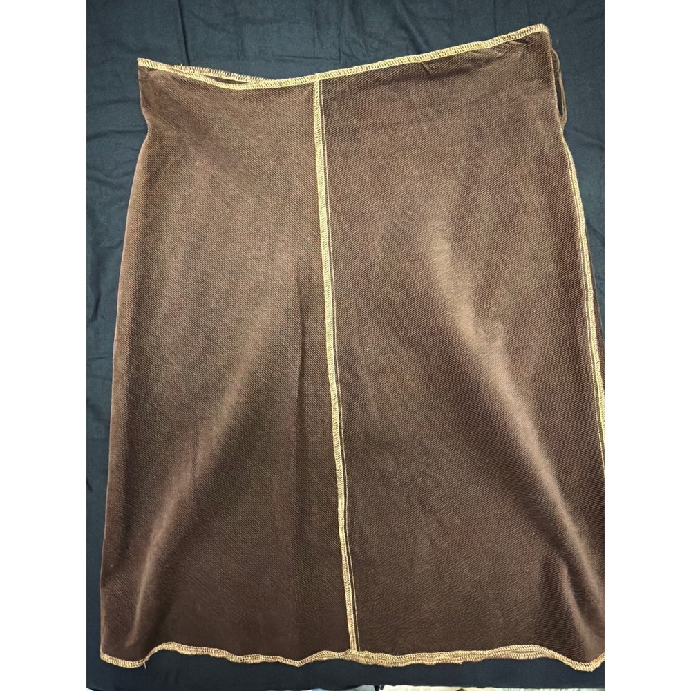 Vintage Brown Corduroy Midi Skirt Contrast Stitch A-Line Grunge Boho Womens